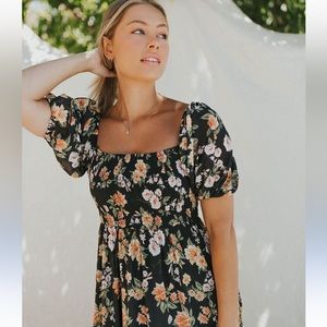 Black Floral Smocked Maxi Dress